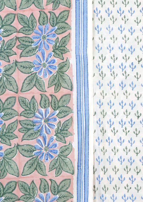 Bizzy Lizzy Dress Material With Kota Doria Dupatta in Floral Block Print